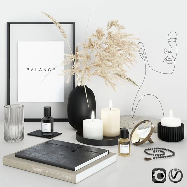 Decorative set with face sculpture