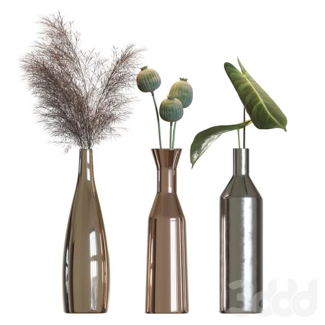 Metal vases decor set