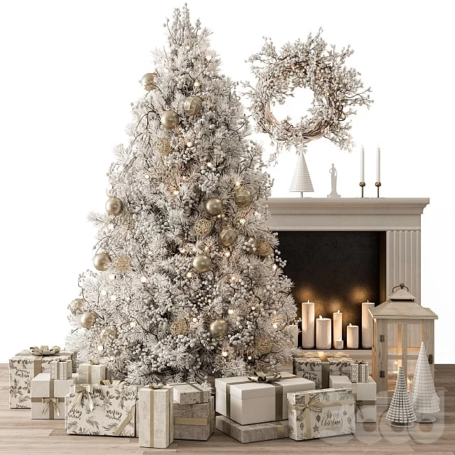 Christmas Decoration 26 - Christmas Gold and White Tree with Gift