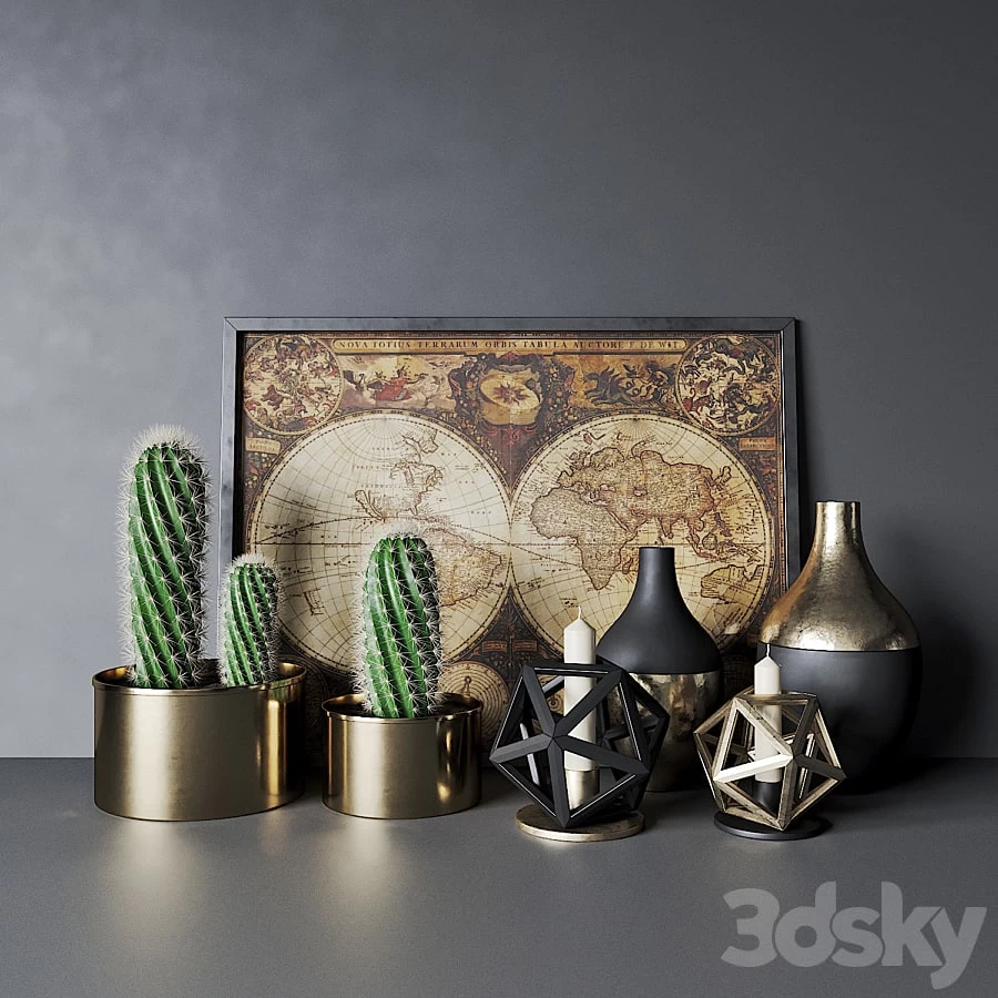 Decorative set with cactuses