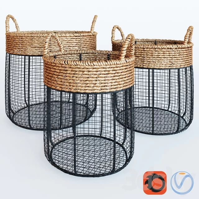 Iron Wire Round Scoop Baskets With Seagrass