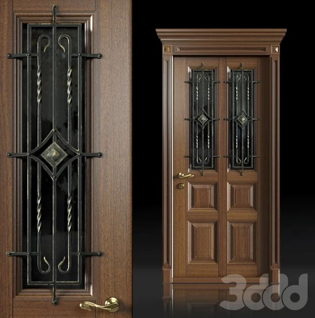 Entrance door with wrought-iron grille