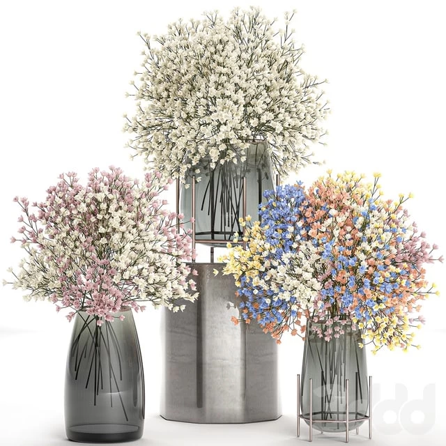 Набор букетов 105 Bouquets set 105. White bouquets, vase, flowers, Gypsophila, Gibsolubka, Kachim