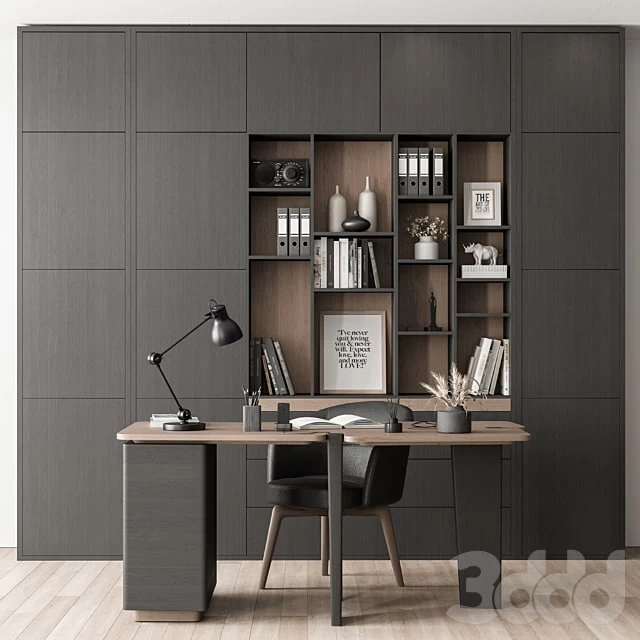 Home Office Desk and Library Gray Set - Office Furniture 286