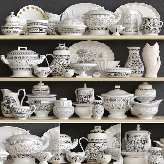 Classic set of dishes from porcelain. Service, kitchen accessories