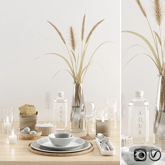 Hygge tableware with dried grass