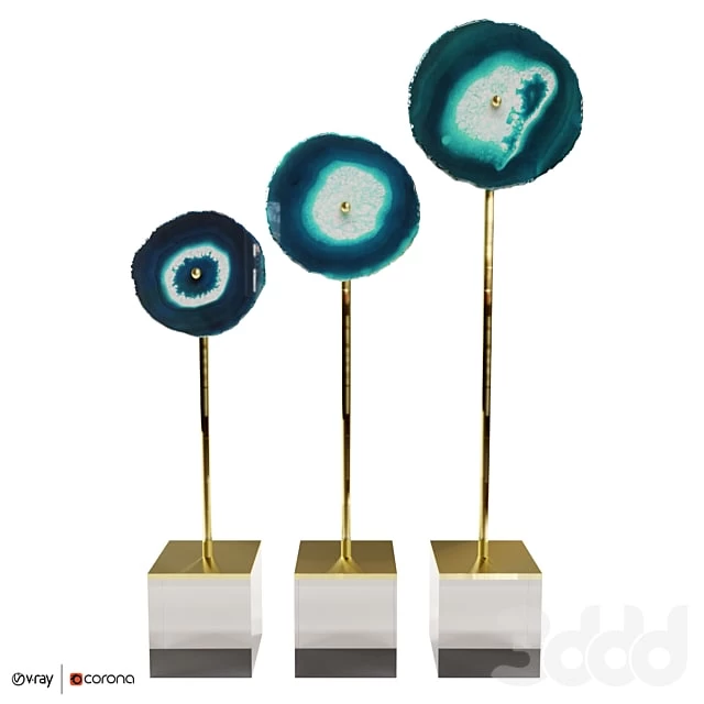 Set of 3 statuettes AGATE DESIGN blue