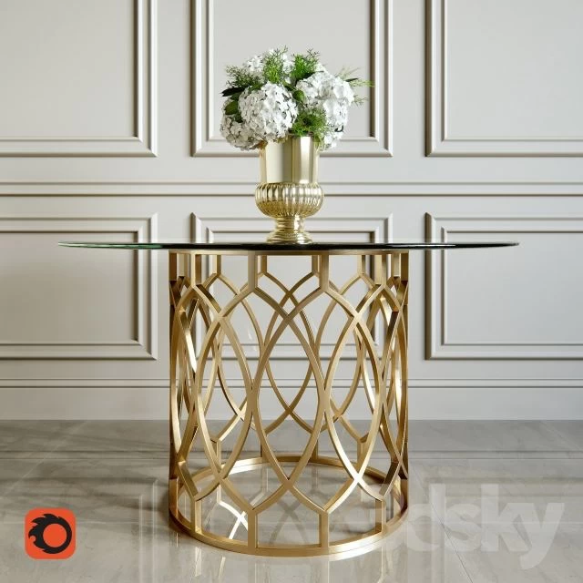 Salon Dining Table with Glass Top, Bernhardt, Flowers