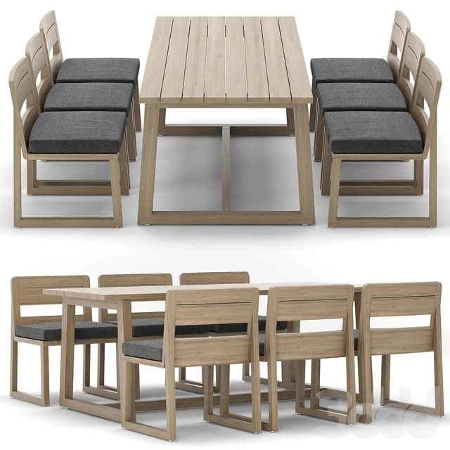 RH Outdoor Sebastian rectangular table chair