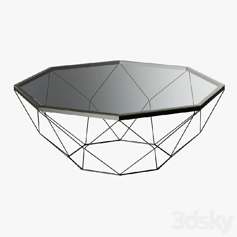 Geometric Antique Brass Coffee Table with Glass Top