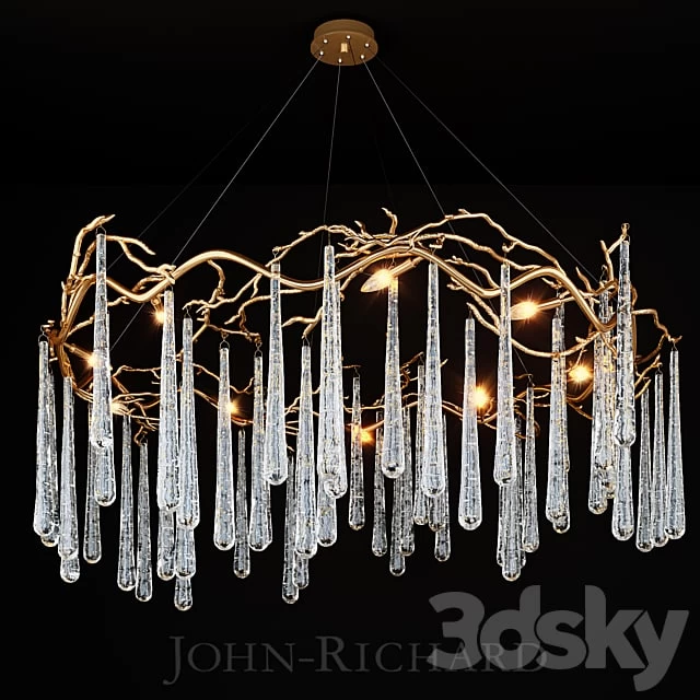 John Richard Brass and Glass Teardrop Eight-Light Chandelier