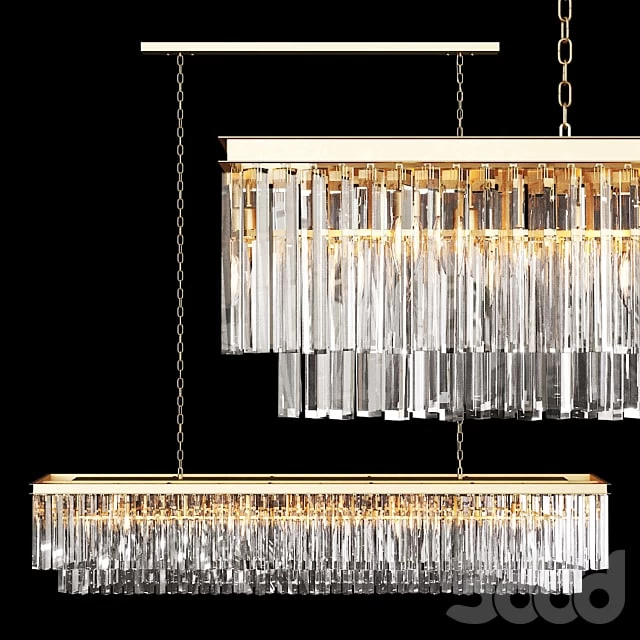 Restoration Hardware 1920S ODEON CLEAR GLASS FRINGE RECTANGULAR CHANDELIER 71 Brass