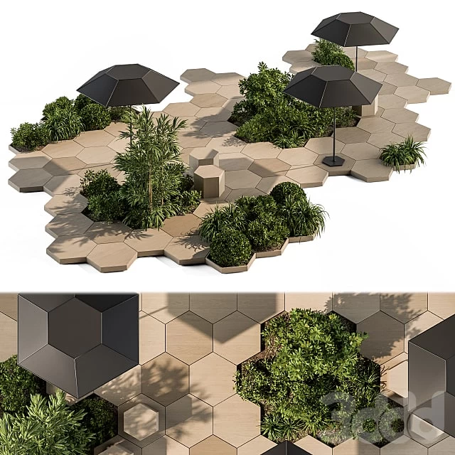 Urban Furniture / Architecture Bench with Plants - Set 25