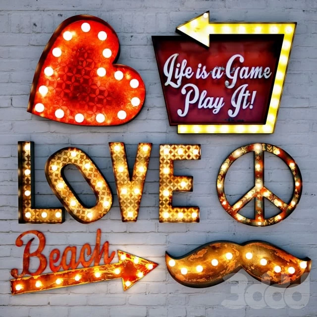 Lighted Metal sign. Set 4