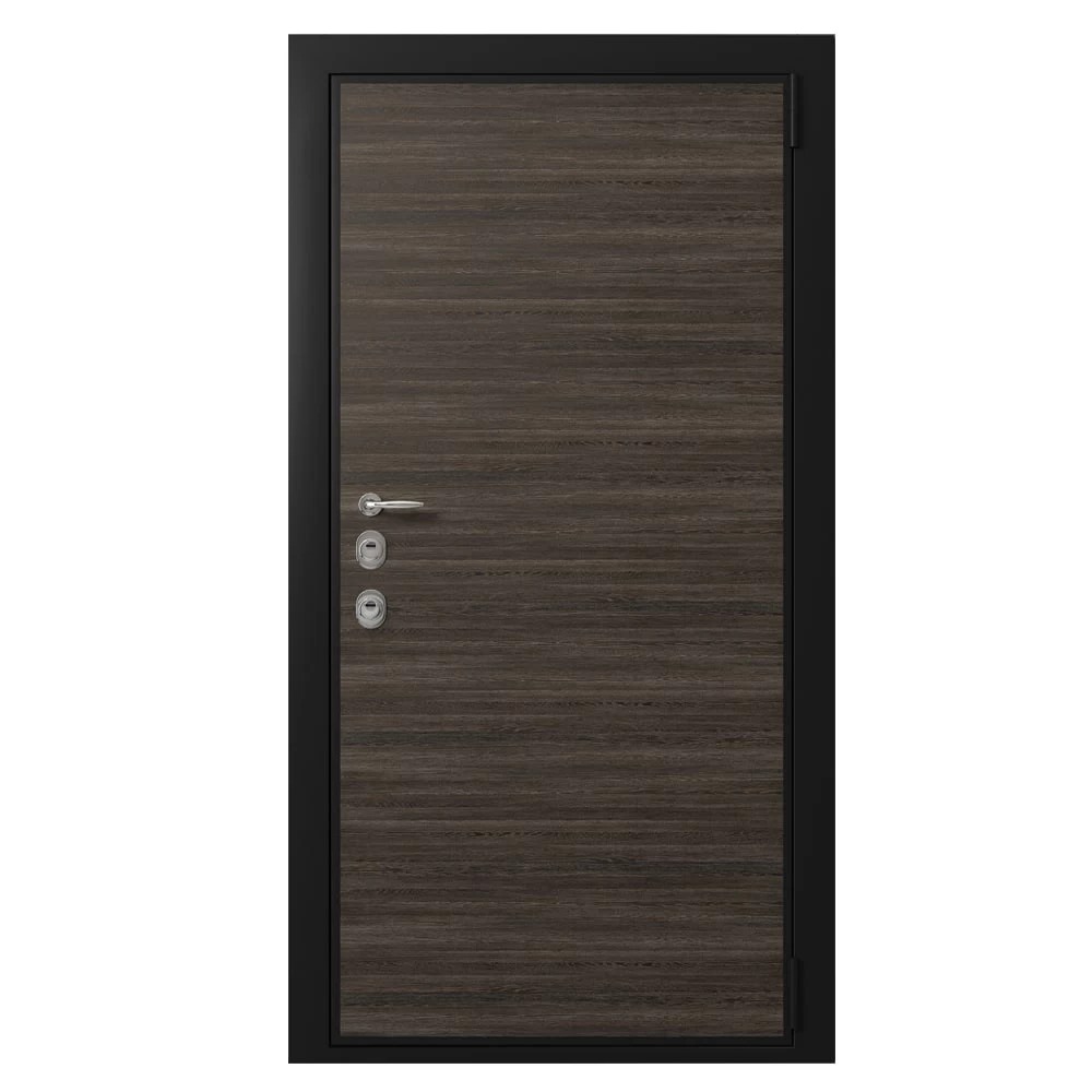Door entrance metal with wooden decorative plate