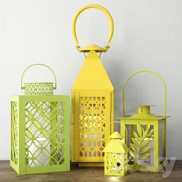 Green & Yellow Metal Lanterns