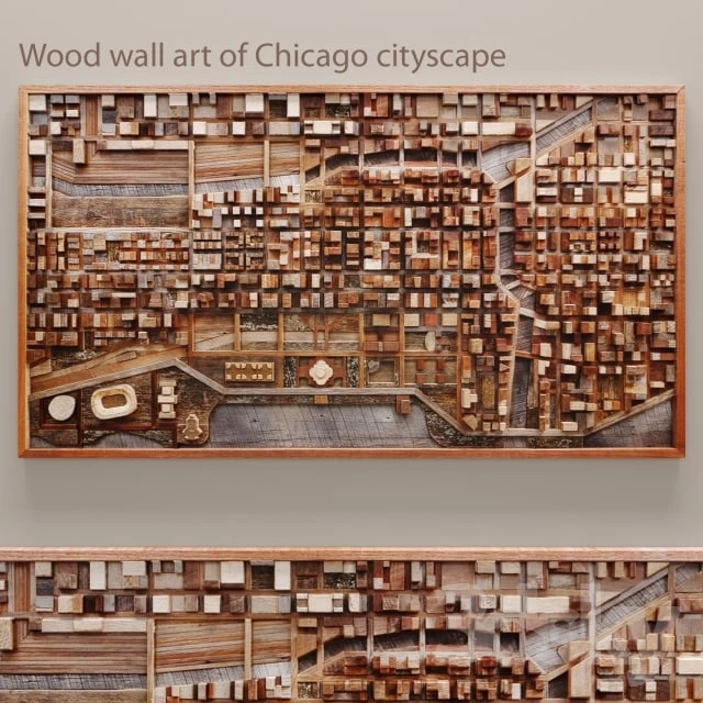 05.7z Wood wall art of Chicago cityscape