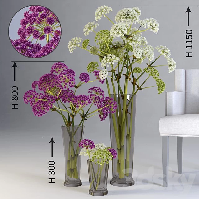 Three floral compositions of different heights