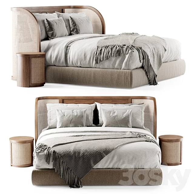 Wooden double bed DB57 / Double bed rattan