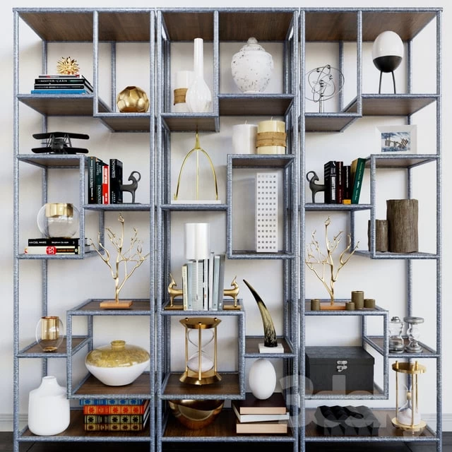 Rack with books, decor and vases