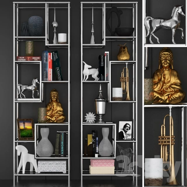 Rack in a modern style with decor and accessories for decorating