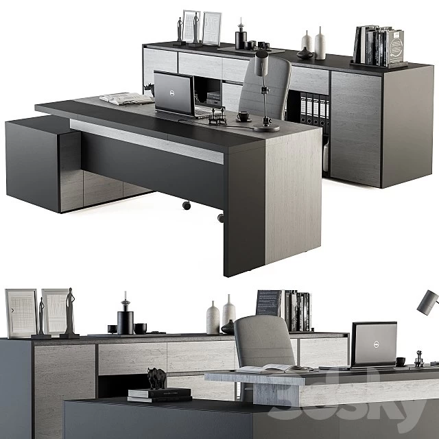 Boss Desk Gray Wood and Black - Office Furniture 248