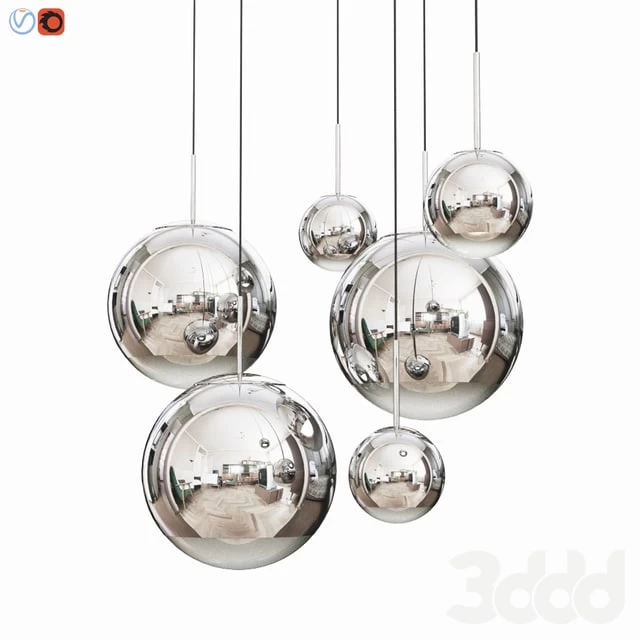 Mirror Ball Pendant Chrome Dinning Light Set