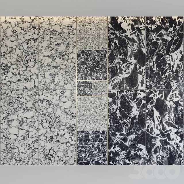 Floor gres Pebble Fragment B & W MARBLE set 3