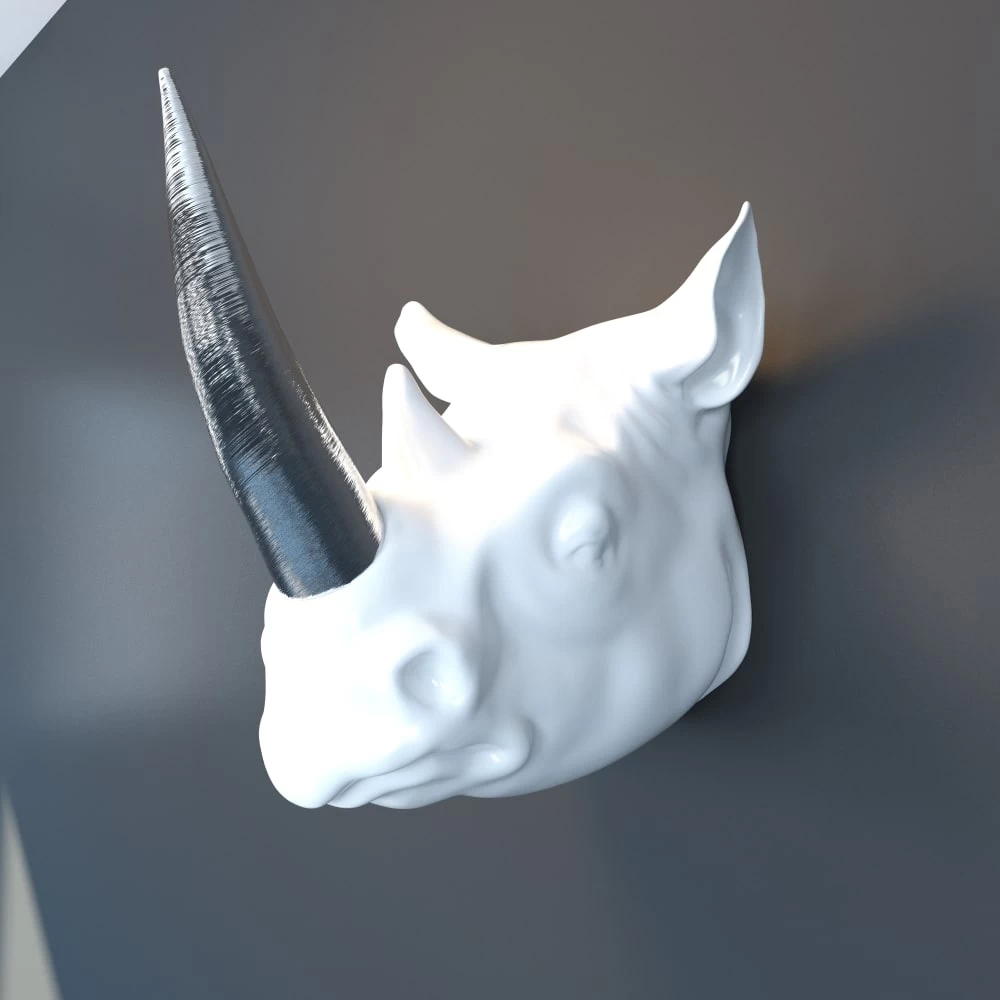 Deco Head Silver Horn Rhino