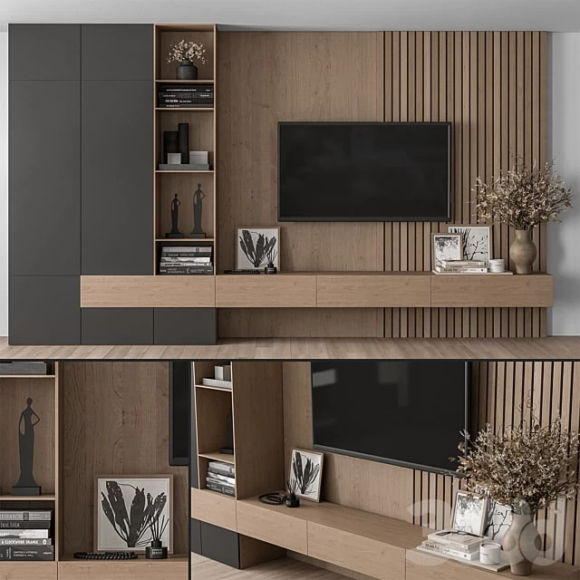 TV Wall Black and Wood - Set 35