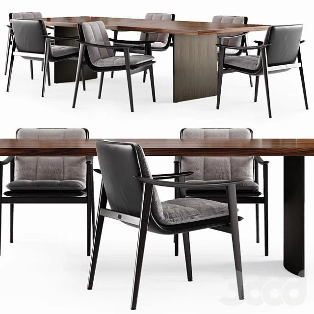 Minotti LINHA table and FYNN SADDLE HIDE Chair