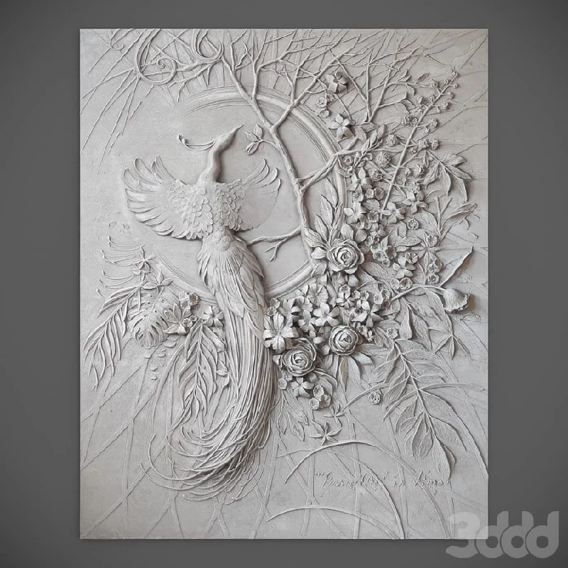 Panel with a peacock bas-relief