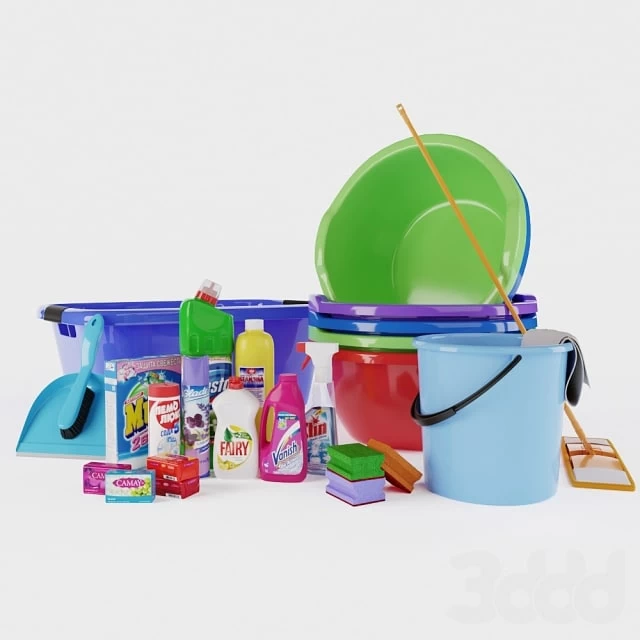 A set of household chemicals and household equipment