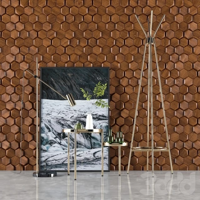 Obie Floor Lamp, Alana Two Tier Bedside Table, Alana Coat Stand