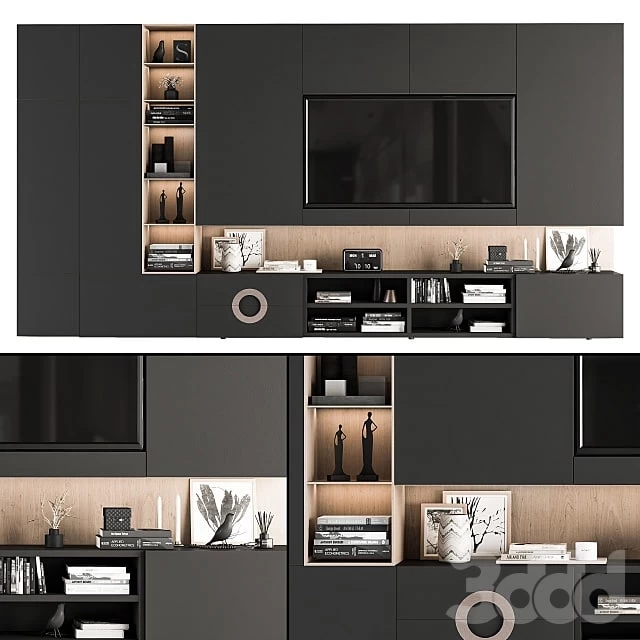 TV Wall Black and Wood - Set 12