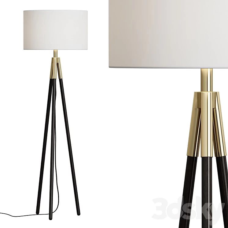 - Crate & Barrel / Hyde Brass and Bronze Metal Tripod Floor Lamp.
