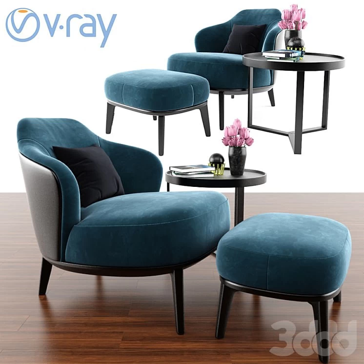 Leslie Ottoman Minotti With Armlesschair & Aula Coffee Table