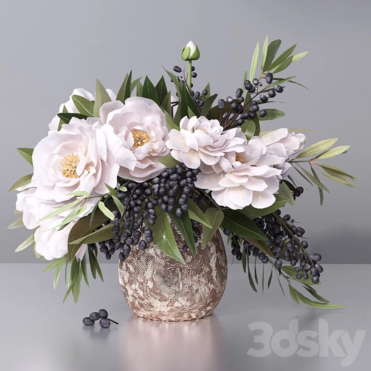 Flower Arrangement- peony grape leaf twig