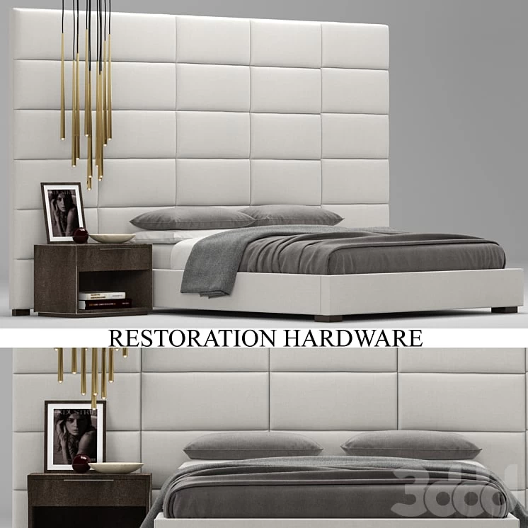 RH Modern custom rectangular channel extended headboard bed