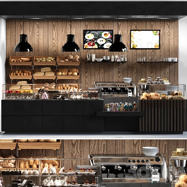 with pastries and desserts. Coffee house design project. Sweets
