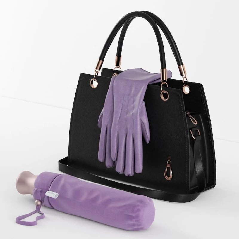 Bags, gloves and an umbrella in the bag