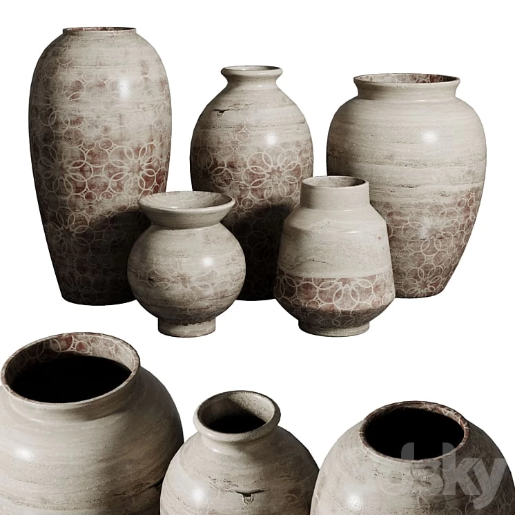 Old vase 3 material marble concrete plaster