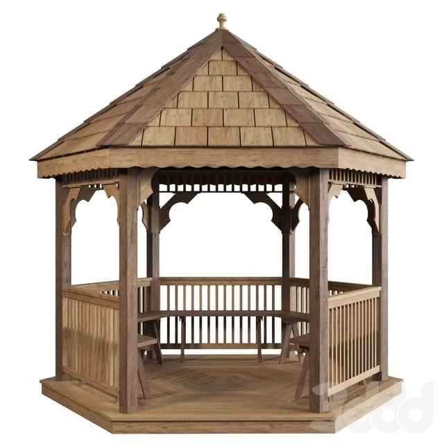 The gazebo is hexagonal