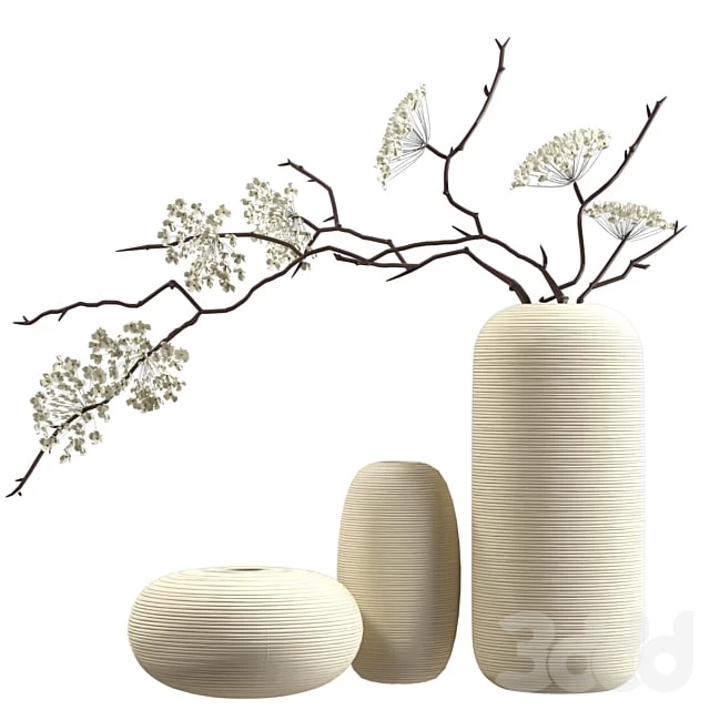 Bouquet of flowering branches in ceramic vases