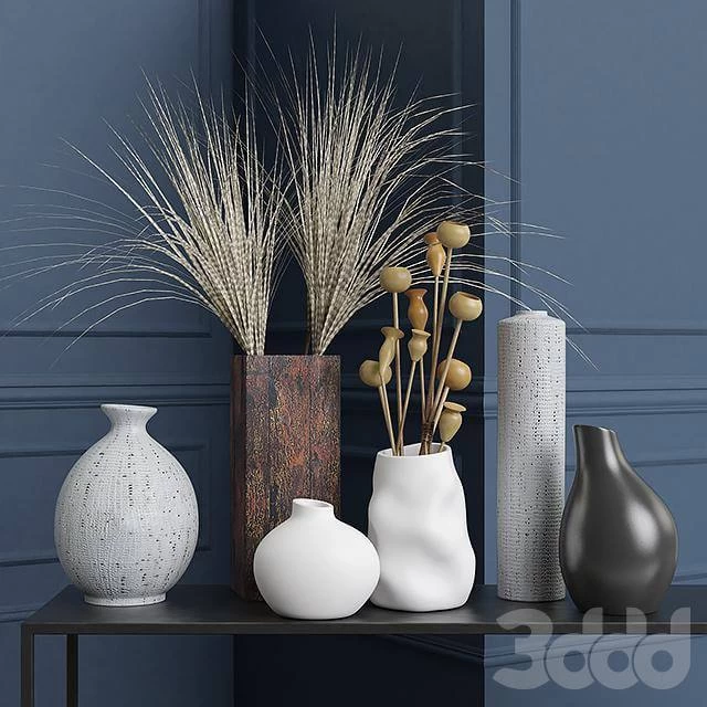 Vases and dried flowers