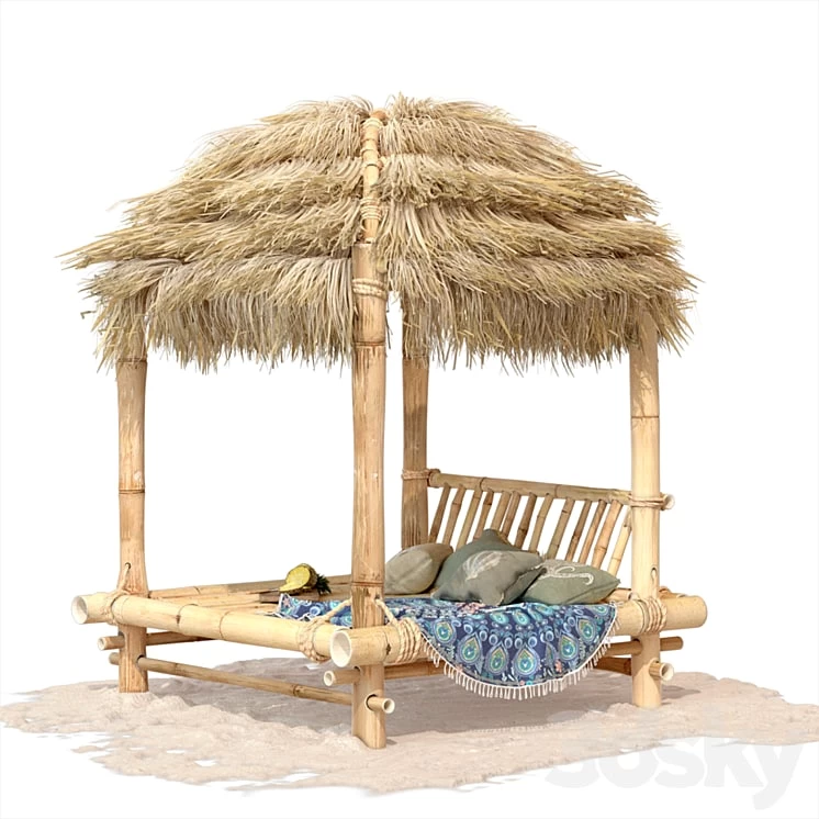 Bamboo hut with bed