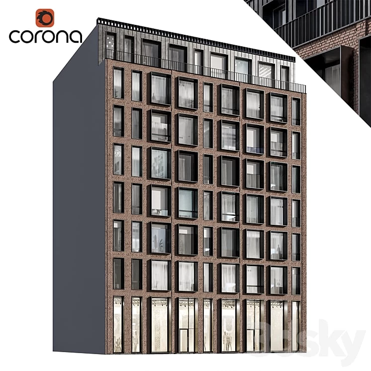 Modern residential facade 01 | night + interiors
