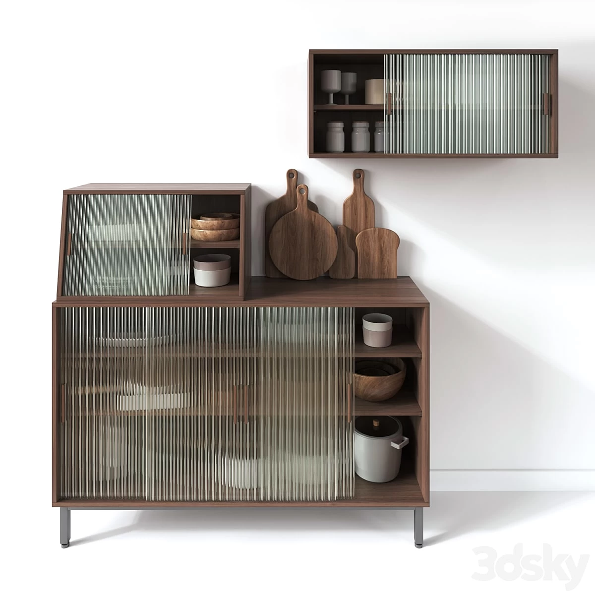Wooden Glass Cabinets with Kitchen accessories