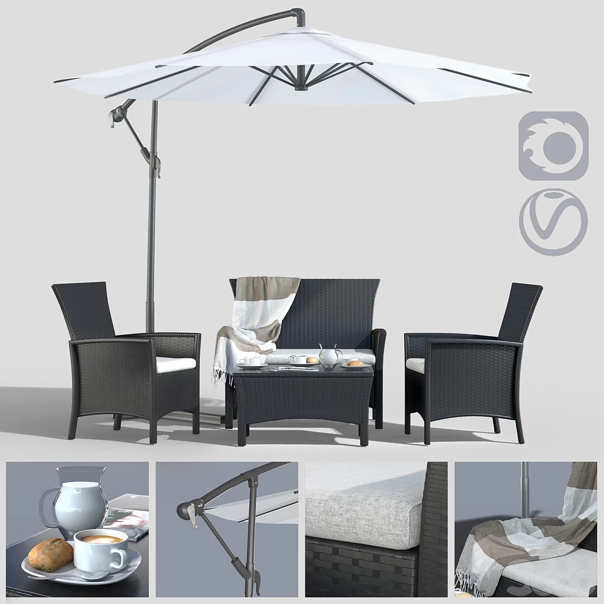 Furniture made of polyotonga with an umbrella