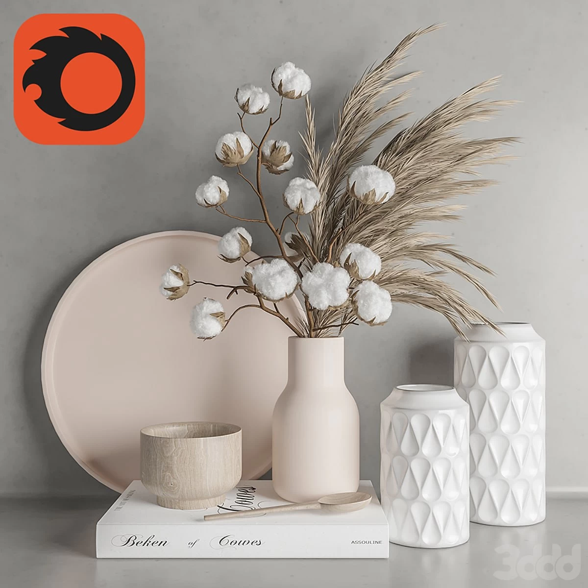 Decoration Set 22 Cotton and Vase.